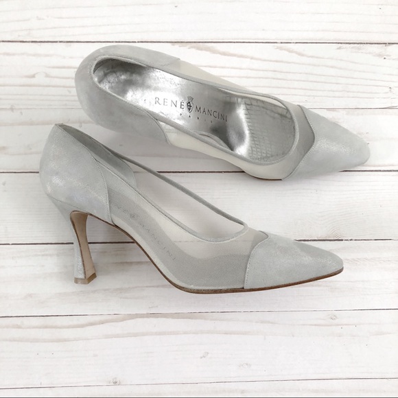 Vintage Rene Mancini Iridescent Silver Suede Pumps - Picture 1 of 5